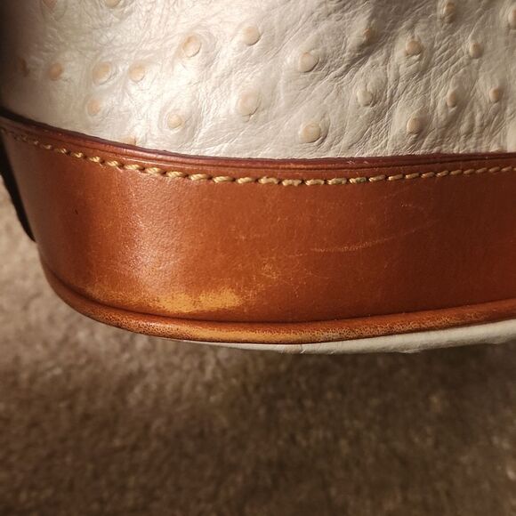 Dooney & Bourke Cream & Brown Ostrich-Inspired Leather Zip Satchel - Picture 5 of 16